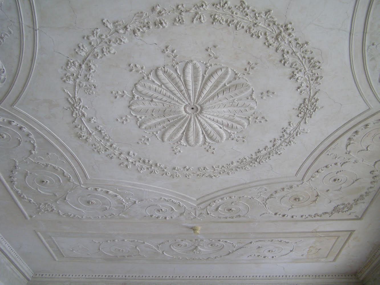 Decorated ceiling in drawing room of eighteenth century house.