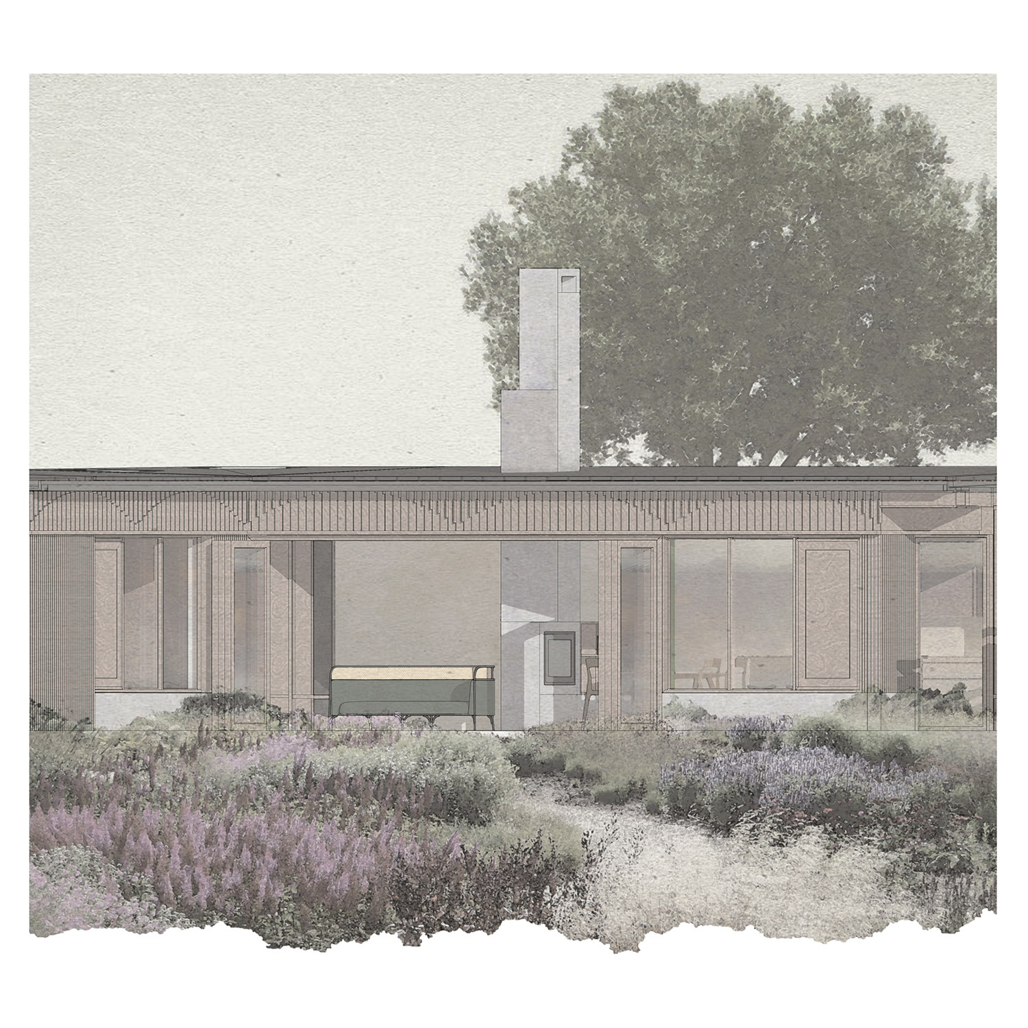 Drawing of house with flowers on the foreground