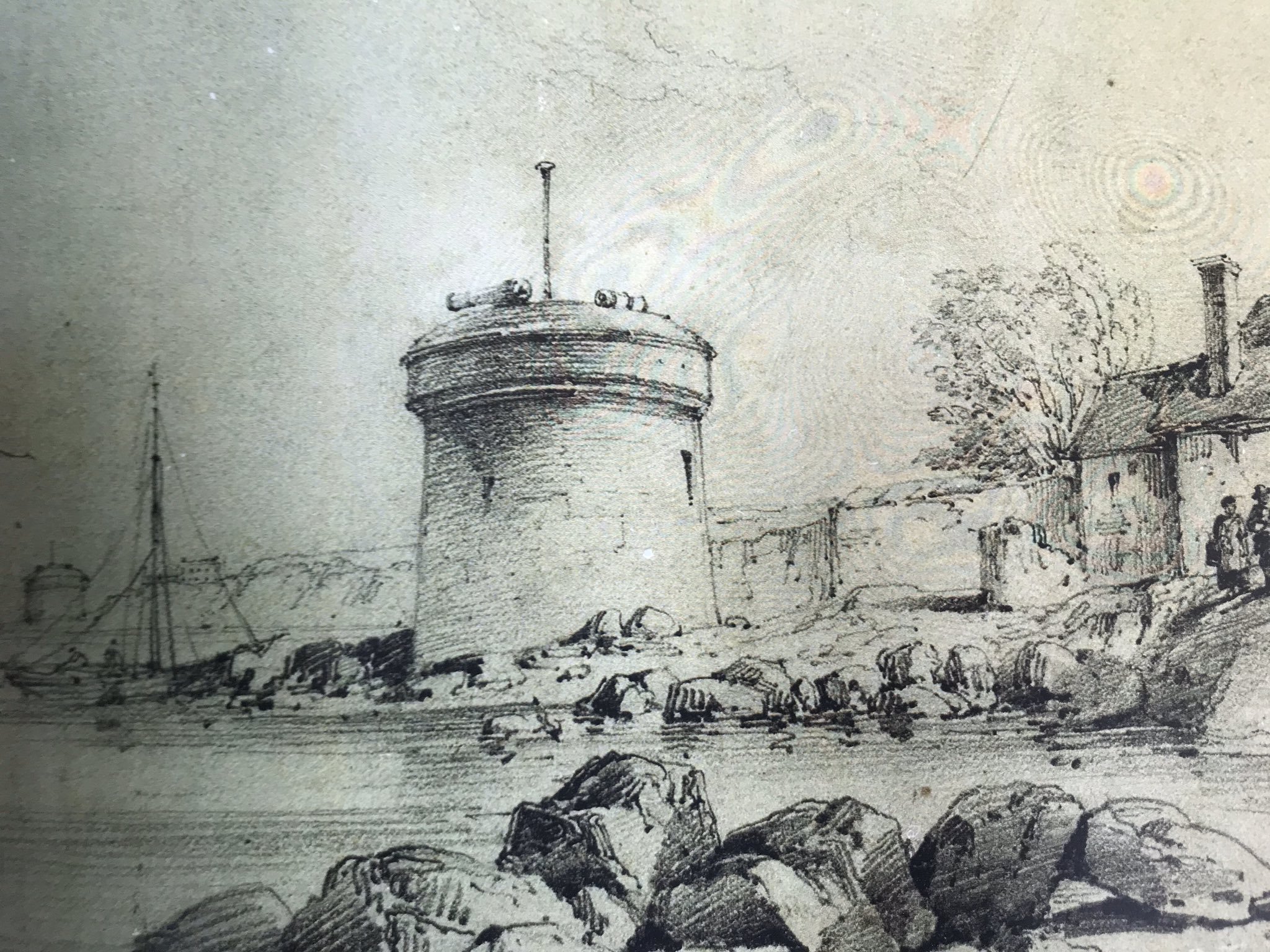Historic image of Williamstown Tower and original sea level
