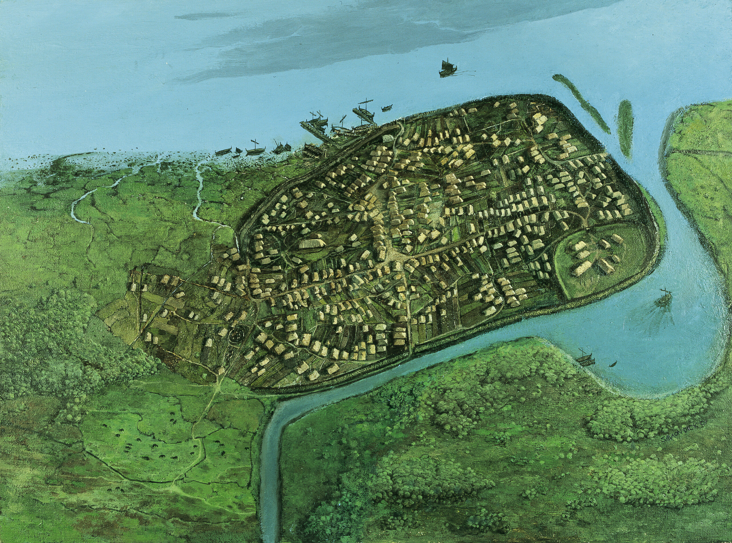 An illustration of what Viking Dublin would have looked like around 900 AD